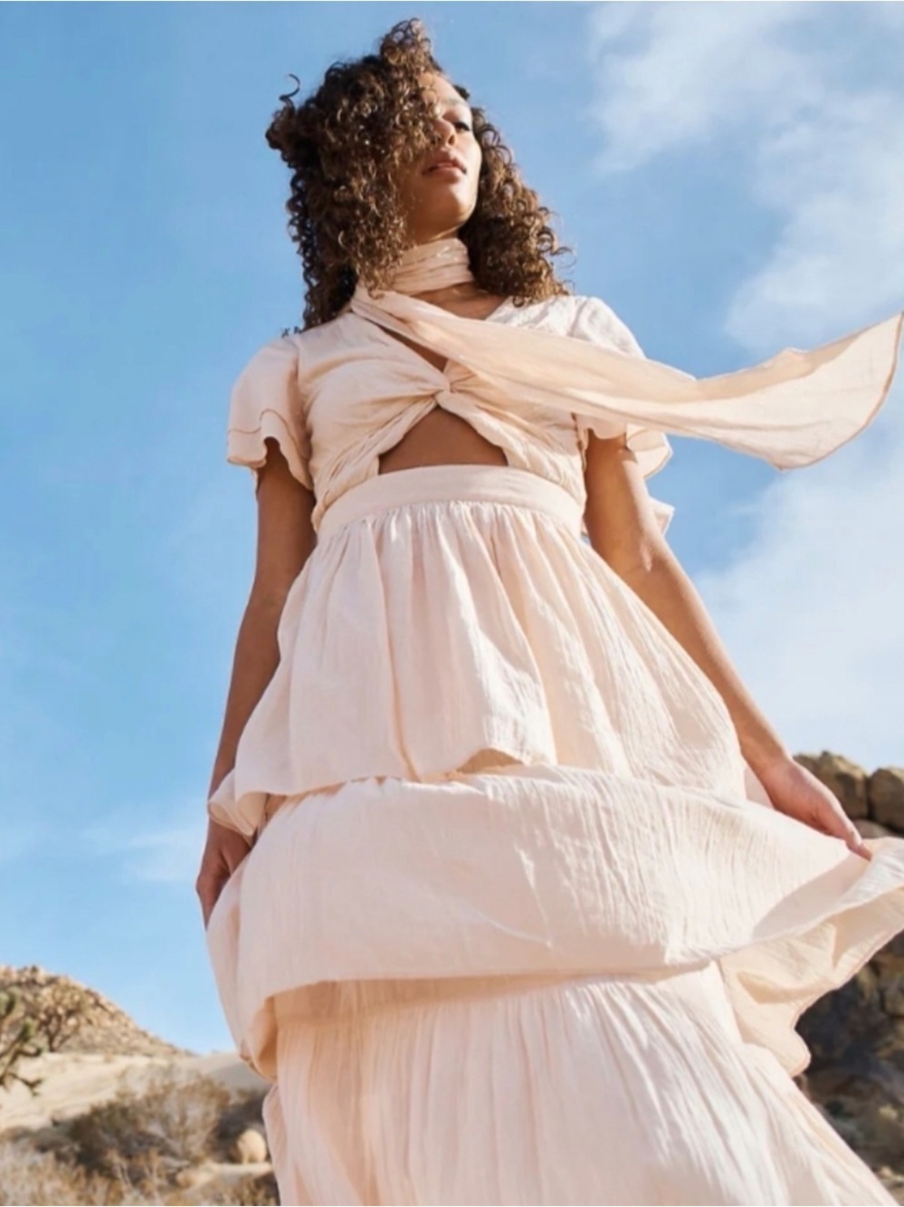 Happy x Nature 100% Cotton Ivory Tiered Maxi Dress Size 6